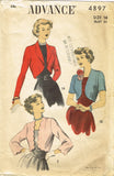 1940s Vintage Advance Sewing Pattern 4897 Cute Misses Bolero Jacket Size 34 Bust - Vintage4me2