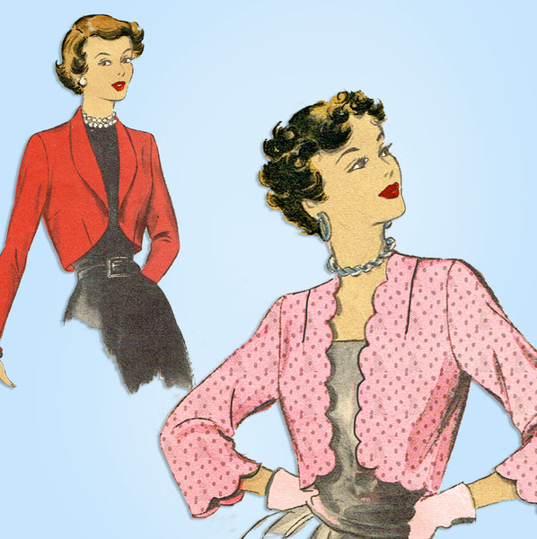 1940s Vintage Advance Sewing Pattern 4897 Cute Misses Bolero Jacket Size 34 Bust - Vintage4me2