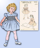 1940s Vintage Advance Sewing Pattern 4945 Uncut Toddler Girls Smocked Dress Sz 2