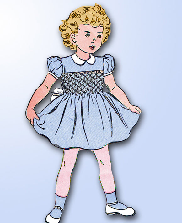 1940s Vintage Advance Sewing Pattern 4945 Uncut Toddler Girls Smocked Dress Sz 2