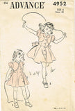 1940s Vintage Advance Sewing Pattern 4952 Toddler Girls Party Dress Size 4 23B