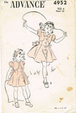1940s Vintage Toddler Girls Dress 1948 Advance Sewing Pattern 4952 Size 4
