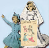 1940s Vintage Advance Sewing Pattern 5002 15in Little Girl Bridal Doll Clothes