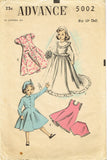 1940s Vintage Advance Sewing Pattern 5002 15in Little Girl Bridal Doll Clothes