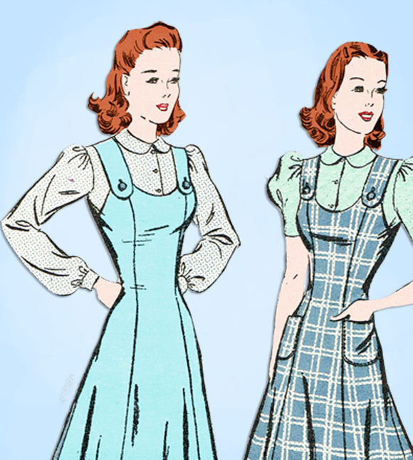 1940s Vintage Advance Sewing Pattern 5029 Misses Sun Dress or Jumper Sz 36 B -Vintage4me2