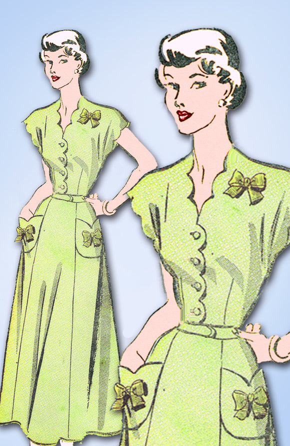 1940s Original Vintage Advance Sewing Pattern 5093 Misses Scalloped Dress Sz 34B