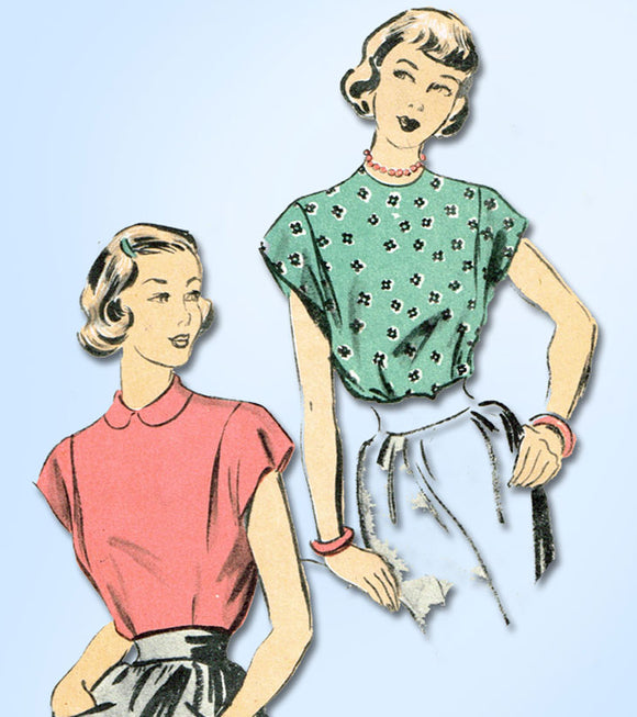 1940s Vintage Advance Sewing Pattern 5117 Darlin Misses Summer Blouse Sz 32 Bust - Vintage4me2