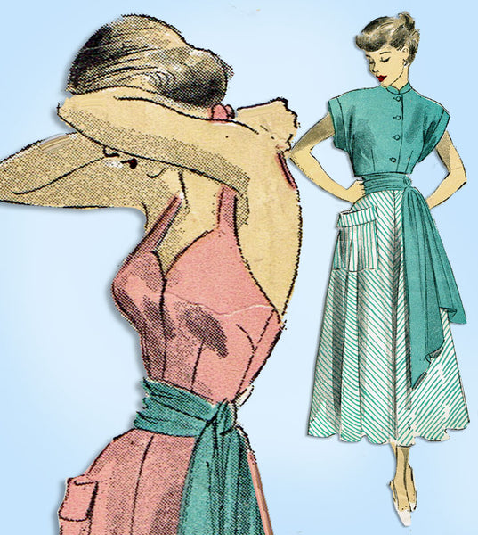 1940s Vintage Advance Sewing Pattern 5160 Misses Sun Dress w Topper & Sash 30 B - Vintage4me2