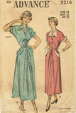 1940s Vintage Advance Sewing Pattern 5216 Misses Shirtwaist Dress Size 32 Bust -Vintage4me2