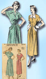 1940s Vintage Advance Sewing Pattern 5216 Misses Shirtwaist Dress Size 32 Bust -Vintage4me2