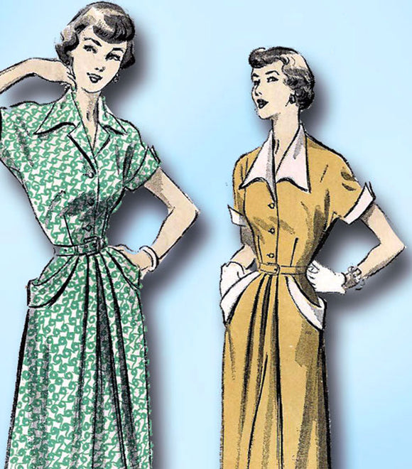 1940s Vintage Advance Sewing Pattern 5216 Misses Shirtwaist Dress Size 32 Bust -Vintage4me2