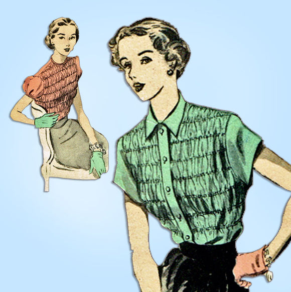 1940s Vintage Advance Sewing Pattern 5253 Stunning Misses Shirred Blouse Sz 32 B