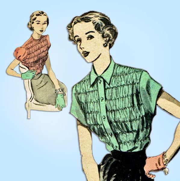 1940s Vintage Advance Sewing Pattern 5253 Stunning Misses Shirred Blouse Sz 32 B