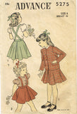 1940s Vintage Advance Sewing Pattern 5275 Classic Little Girls Suit Size 8