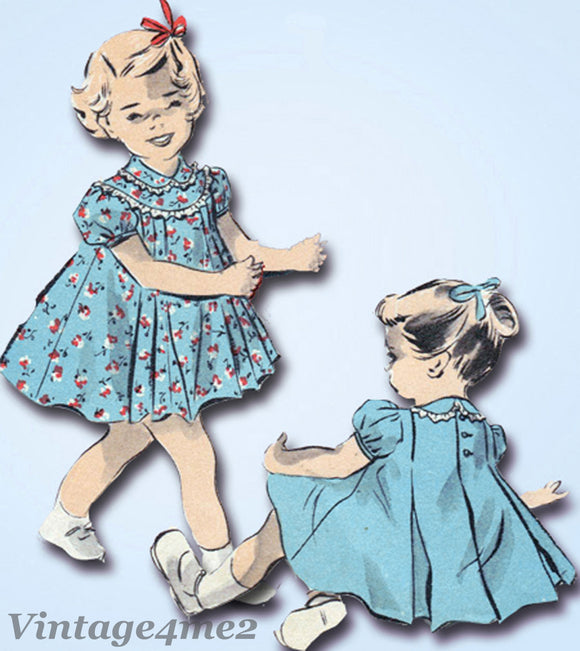Advance 5316: 1940s Baby Girls Flared Pleated Dress Sz 1 Vintage Sewing Pattern - Vintage4me2
