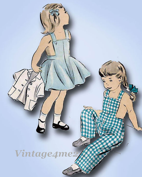 1950s Vintage Advance Sewing Pattern 5382 Childs Overalls Dress & Jacket Size 4