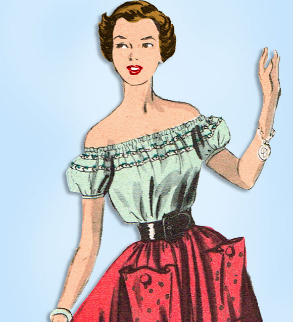 1950s Original Vintage Advance Pattern 5428 Misses Peasant Blouse & Skirt Sz 31B - Vintage4me2