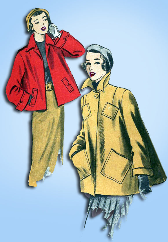 1950s Vintage Advance Sewing Pattern 5446 Uncut Misses Swingback Coat Size 35 B