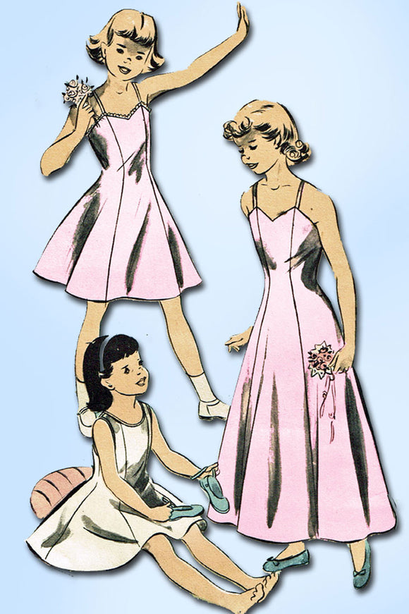 1950s Vintage Advance Sewing Pattern 5449 Little Girls Princess Cut Slip Size 8