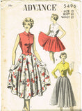 1950s Misses Advance Sewing Pattern 5496 Uncut MIsses Skirt & Weskit Size 15 33B