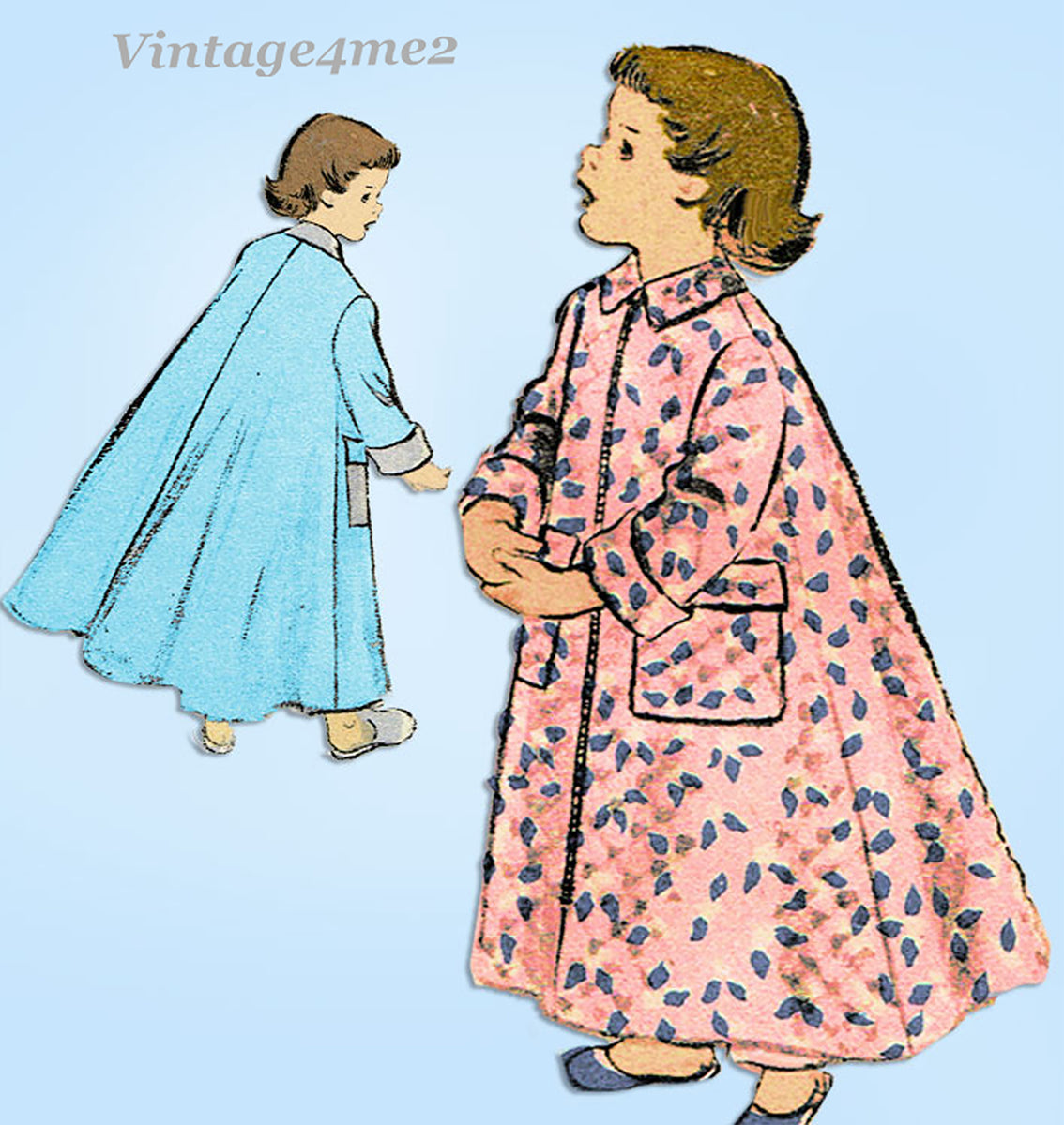 1950s Vintage Advance Sewing Pattern 5590 Little Girls Flared Robe Sz8 ...