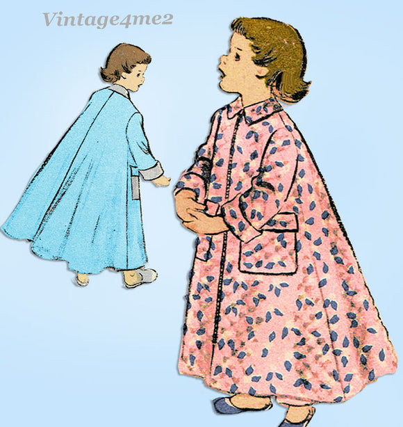 1950s Vintage Advance Sewing Pattern 5590 Toddler Girls Flared Housecoat Size 2