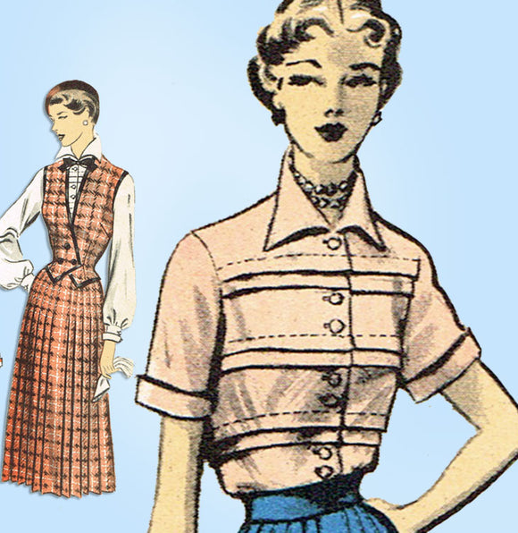 1950s Vintage Advance Sewing Pattern 5598 Misses Skirt & Tucked Blouse Sz 32 B - Vintage4me2