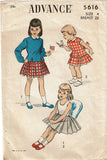 1950s Vintage Advance Sewing Pattern 5616 Cute Toddler Girls 2 Pc Dress Size 4