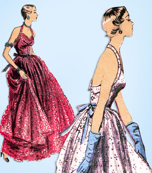 1950s Vintage Advance Sewing Pattern 5660 Misses Evening Gown Halter Style 30 B - Vintage4me2