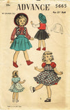 1950s Vintage Advance Sewing Pattern 5665 21 Inch Little Girl Doll Clothes Set