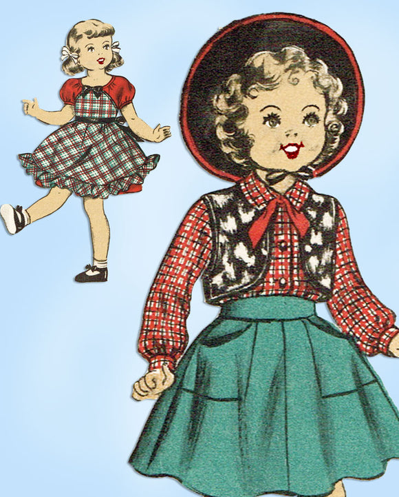 1950s Vintage Advance Sewing Pattern 5665 21 Inch Little Girl Doll Clothes Set