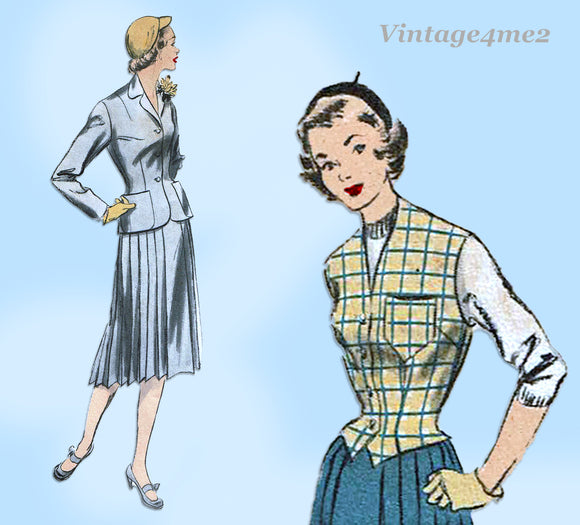 Advance 5743: 1950s Petite Misses 3 Piece Suit Sz 29 B Vintage Sewing Pattern