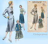 Advance 5743: 1950s Petite Misses 3 Piece Suit Sz 29 B Vintage Sewing Pattern