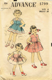 1950s Vintage Advance Sewing Pattern 5799 Cute Toddler Girls Sun Dress Size 6