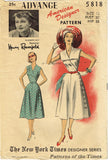 1950s Vintage Advance Sewing Pattern 5818 Designer Elizabeth Hilt Dress Sz 30 B -Vintage4me2
