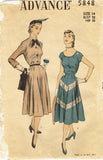 1950s Vintage Advance Sewing Pattern 5848 Misses Shirtwaist Dress Size 14 32 B