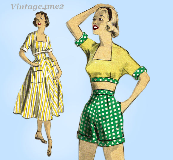 Advance 5850: 1950s Misses 3 Piece Playsuit Size 31 Bust Vintage Sewing Pattern