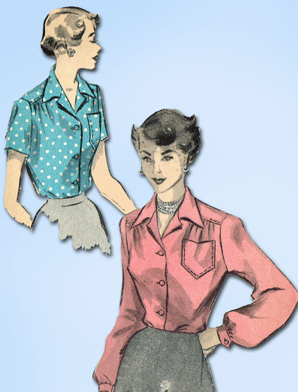 1950s Vintage Advance Sewing Pattern 5909 Classic Misses Blouse Size 16 34 Bust