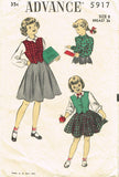1950s Vintage Advance Sewing Pattern 5917 Little Girls Skirt Blouse Vest Size 8
