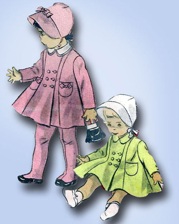 1950s Vintage Advance Sewing Pattern 5934 Baby Girls Coat and Bonnet Size 1