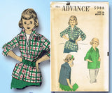 1950s Vintage Advance Sewing Pattern 5988 Little Girls Pullover Jacket Size 10