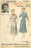 1950s Vintage Advance Sewing Pattern 6004 Uncut Designer 2 Pc Dress Size 16 34B