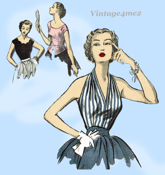 Advance 6085: 1950s Sexy Misses Halter Top Blouse Set 32B Vintage Sewing Pattern