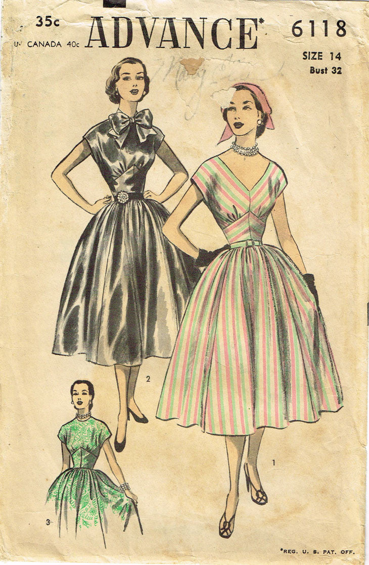 1950s Vintage Advance Sewing Pattern 6118 Misses Cocktail Dress Size 1 Vintage4me2 1950s Vintage Advance Sewing Pattern 6118 Misses Cocktail Dress Size 1 Vintage4me2