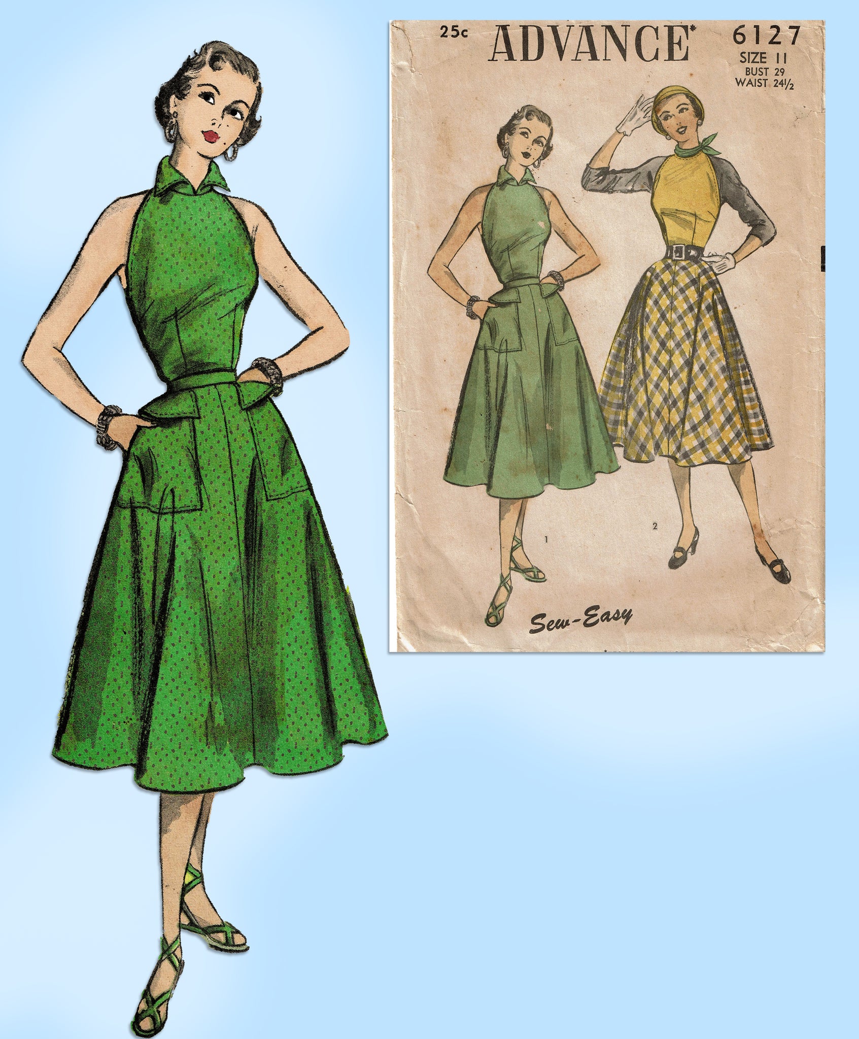 1950s Vintage Advance Sewing Pattern 6127 Misses Petite Halter Dress S Vintage4me2 1950s Vintage Advance Sewing Pattern 6127 Misses Petite Halter Dress S Vintage4me2
