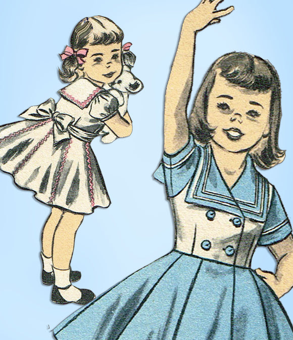 1950s Vintage Advance Sewing Pattern 6188 Uncut Toddler Girls Sailor Dress Sz 6