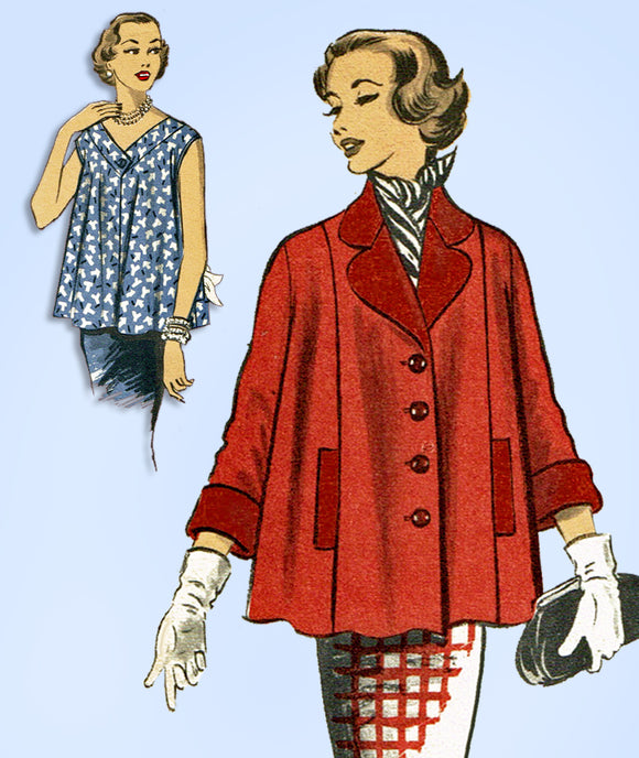 1950s Original Vintage Advance Sewing Pattern 6226 Misses Swingback Coat Sz 33 B