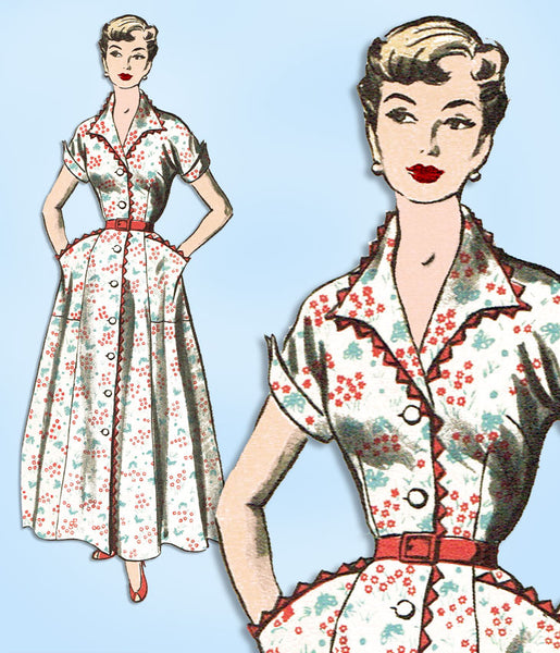 1950s Vintage Advance Sewing Pattern 6242 Charming Misses House Dress Sz 32 Bust - Vintage4me2
