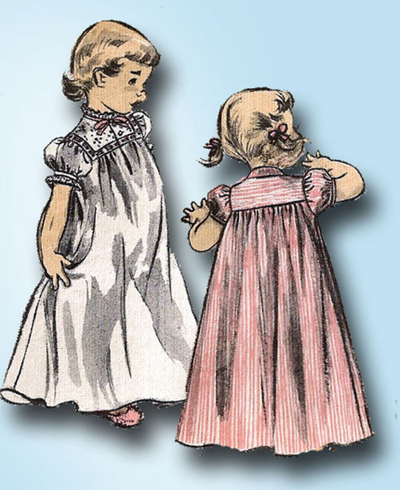 1950s Vintage Advance Sewing Pattern 6259 Uncut Toddler Girl's Nightgown Size 6