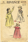 1950s Vintage Advance Sewing Pattern 6259 Uncut Toddler Girl's Nightgown Size 6